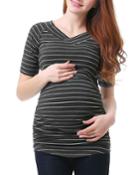Maternity Striped V-neck Ruched Jersey Top