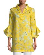 Floral-print Voile Bell-sleeve Tunic