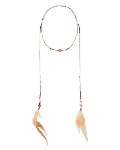 Crystal Lariat Feather Necklace, Orange