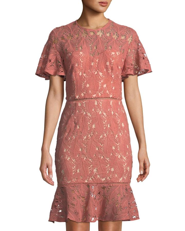 Monaca Short-sleeve Lace Illusion Dress
