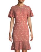 Monaca Short-sleeve Lace Illusion Dress