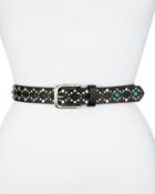 Studded Flat Strap Leather Belt, Black