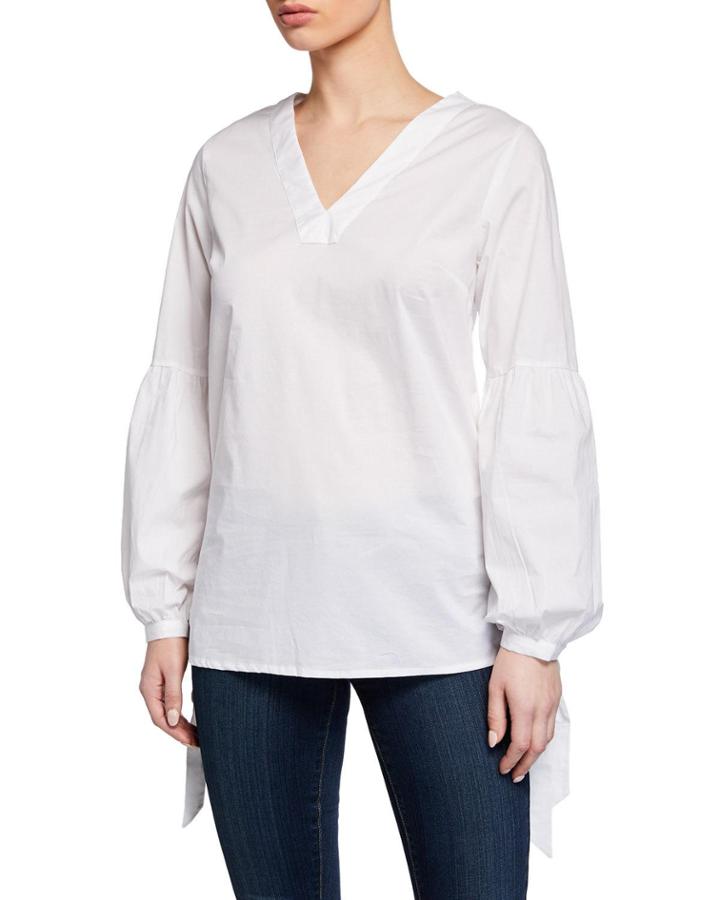 Grommet Side-tie Bishop-sleeve Tunic