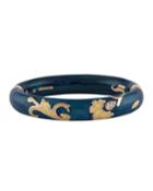 18k Rose Gold Flower Enamel Bangle W/ Diamonds, Blue