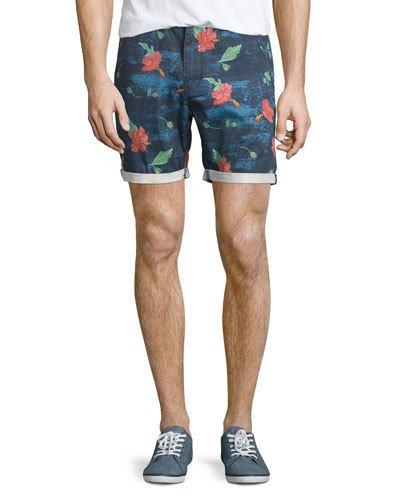 Rai Floral-print Chino Shorts, Deep Water