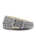 Brioni Silk Plaid Belt With Suede Trim, Gray, Men's,