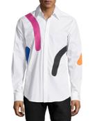 Abstract-print Long-sleeve Dress Shirt, White