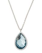 18k Blue Topaz & Diamond Teardrop Pendant Necklace