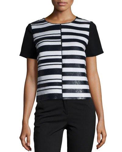 Willa Short-sleeve Striped Top, Black