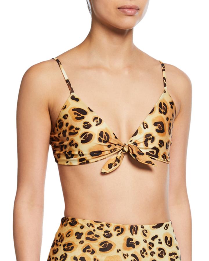 Carla Animal-print Tie-front Bikini Top