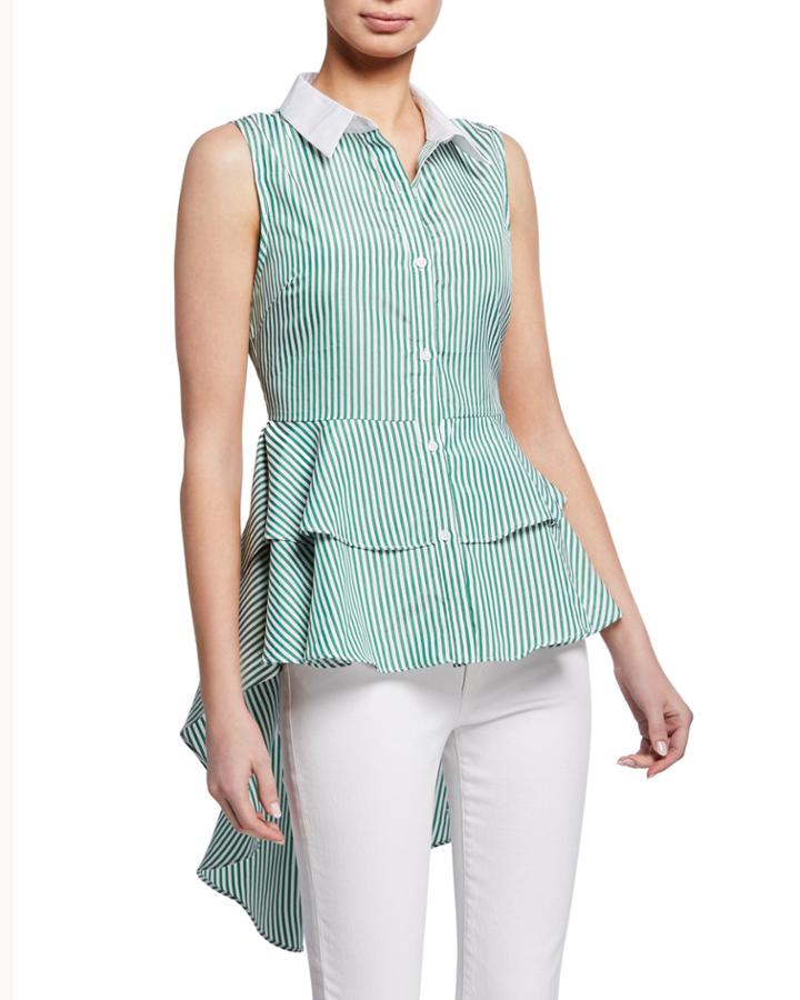 Striped Ruffle Poplin Blouse