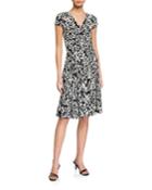 Leaf-print Drawstring Ruched Fit-&-flare Dress