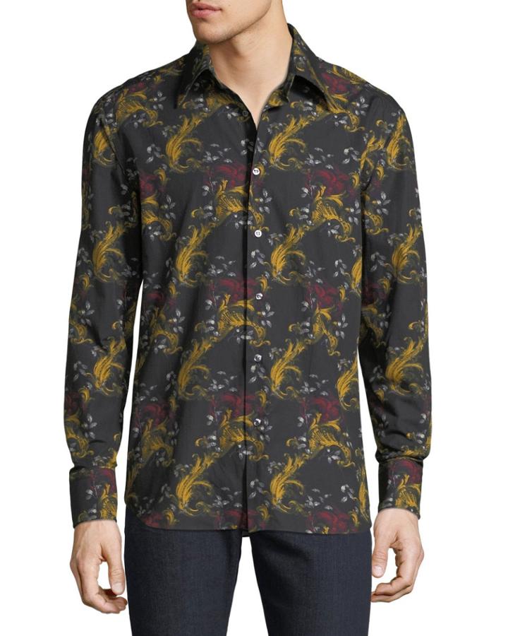 Men's Regular Fit Long-sleeve Scroll Printed