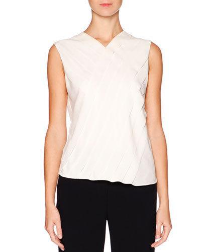 Sleeveless Layered Silk Blouse, Ivory