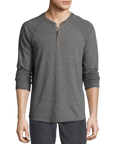 Long-sleeve Henley Shirt, Heather Carbon