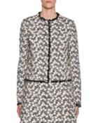 Fringe-hem Floral-embroidered Tweed Jacket