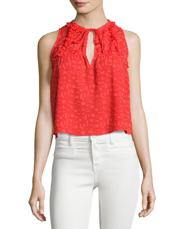 Ragnhild Sleeveless Textured Boxy Top, Red-orange