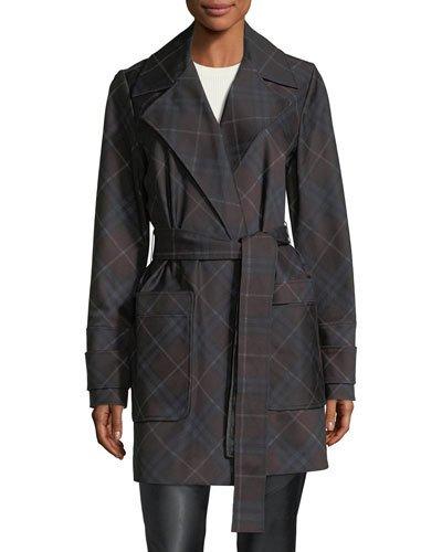 Plaid-print Self-tie Waist Coat