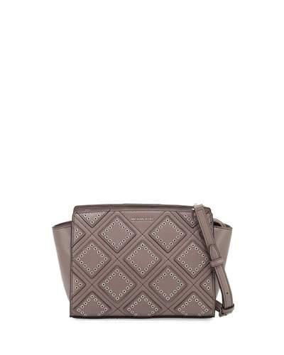 Selma Medium Diamond-grommet Messenger Bag, Cinder