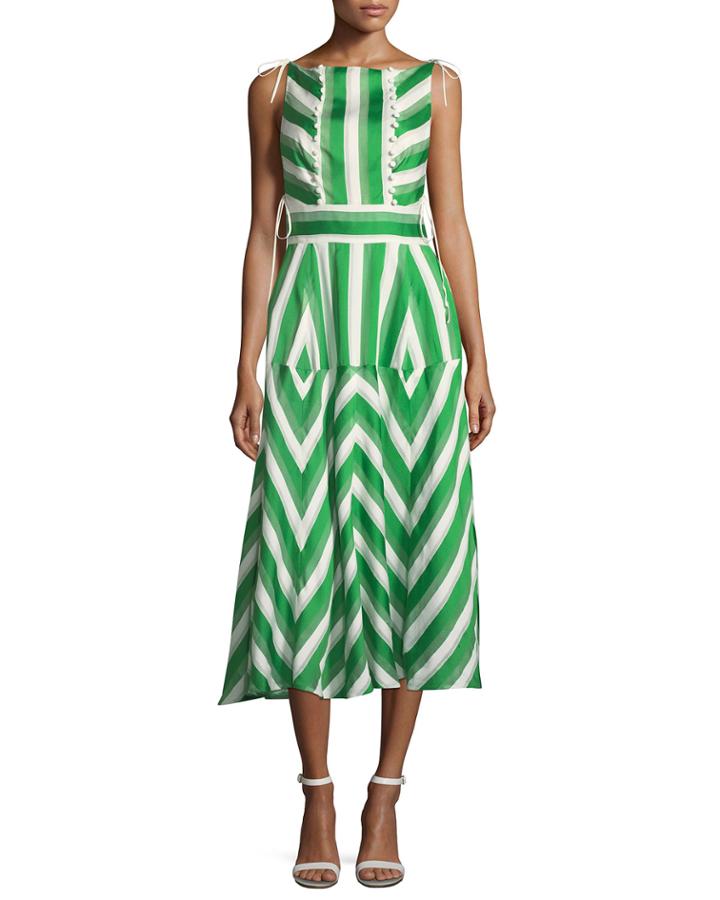 High-neck Sleeveless Organza Striped Jacquard