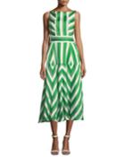 High-neck Sleeveless Organza Striped Jacquard