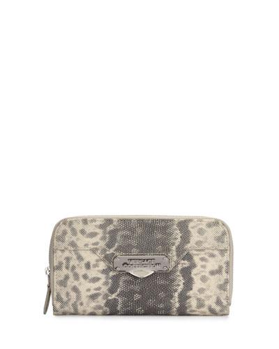 Snake-embossed Leather Wallet, Gray/tan