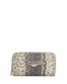 Snake-embossed Leather Wallet, Gray/tan