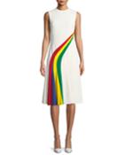 Celesse Sleeveless Rainbow Stripe Fit-and-flare Dress