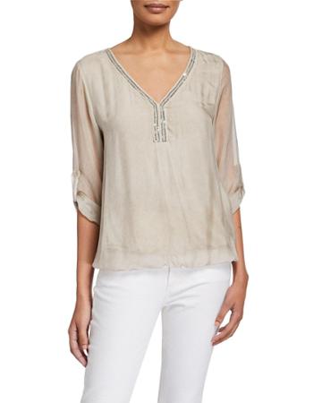 V-neck Sequin Trim Top