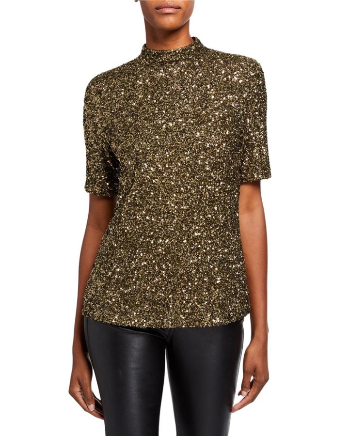 Charis Shimmering Sequins Mock-neck Blouse