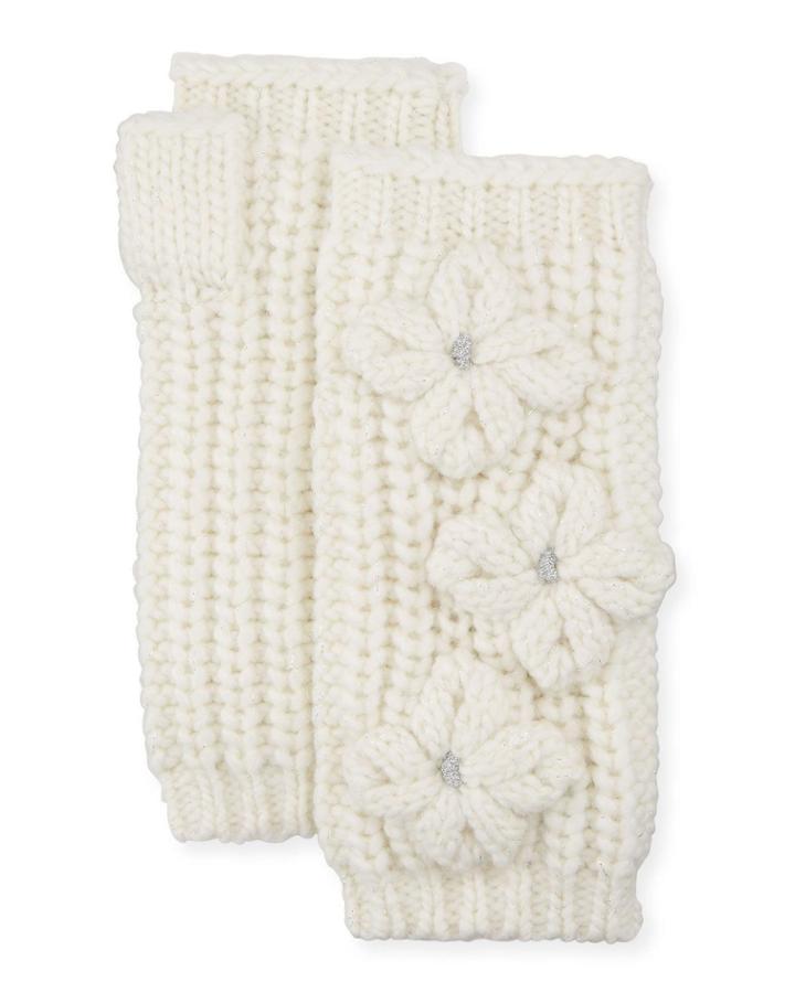 Knit Fingerless Gloves With Flower Details