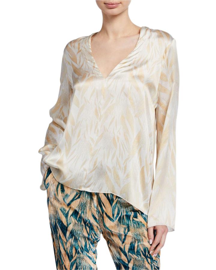 Printed Satin V-neck Top