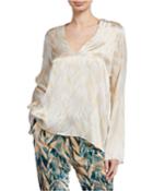 Printed Satin V-neck Top