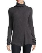 Turtleneck Ribbed Sweater, Charcoal