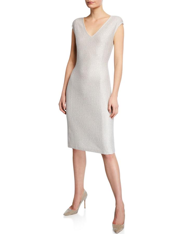 Ripple Texture Sequin Knit Cap-sleeve Dress
