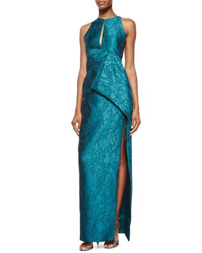 Halter-neck Embroidered Gown, Empress Green