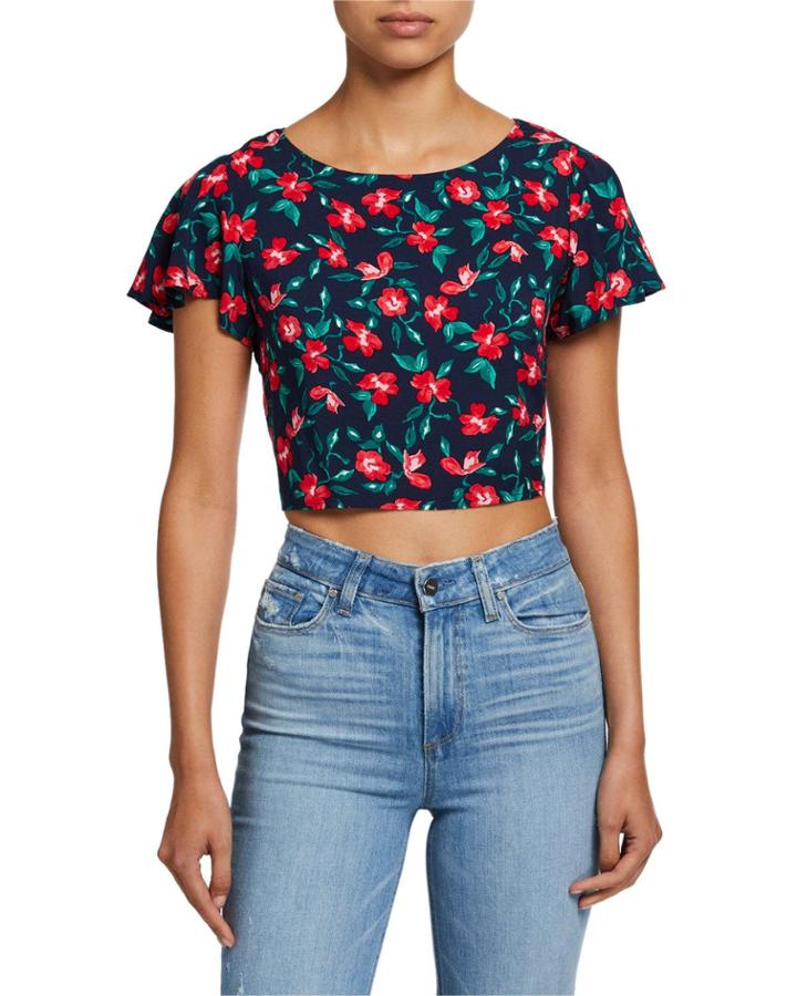 Floral Short-sleeve Crop Top