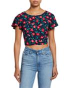 Floral Short-sleeve Crop Top