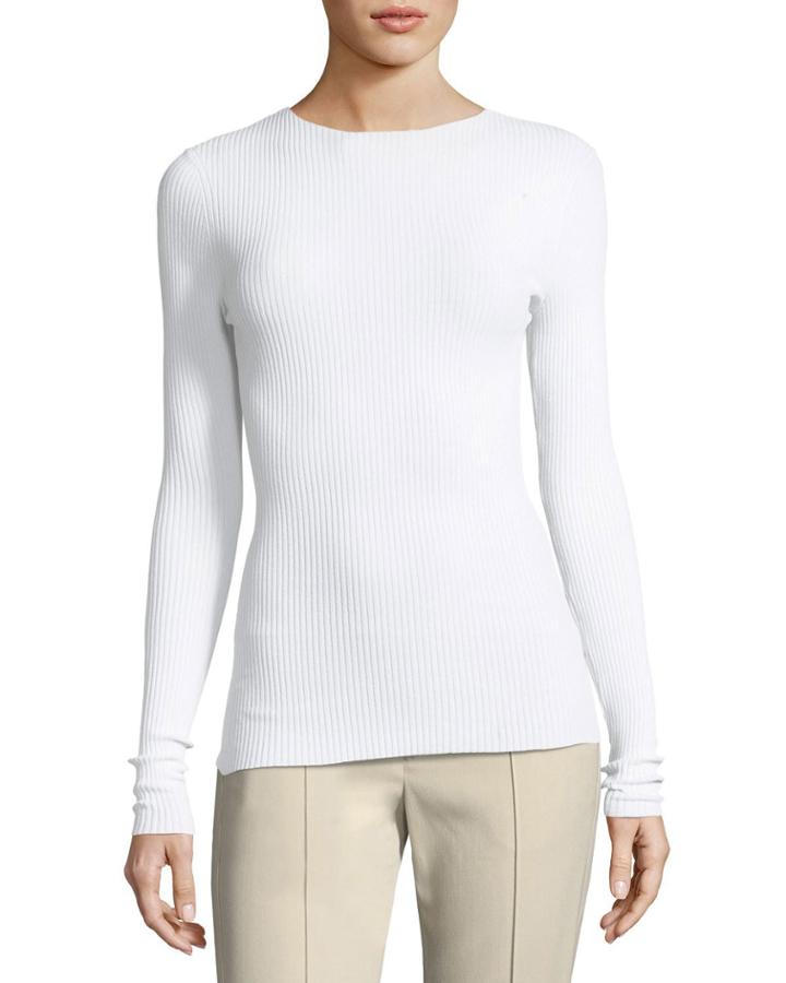 Crewneck Long-sleeve Ribbed Pullover