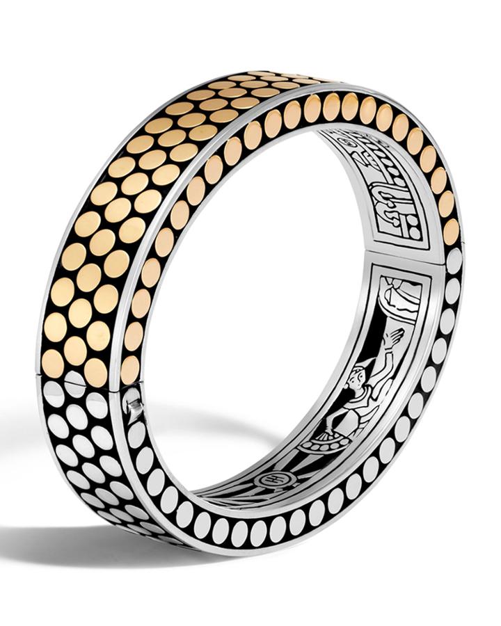Dot 18k Gold & Silver Rectangular Hinged Bangle,