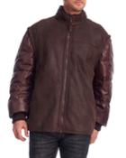 Vintage Finish Shearling Lamb Parka With Zip Off Quilted