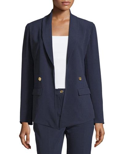 Shawl-collar Open Blazer, Real Navy