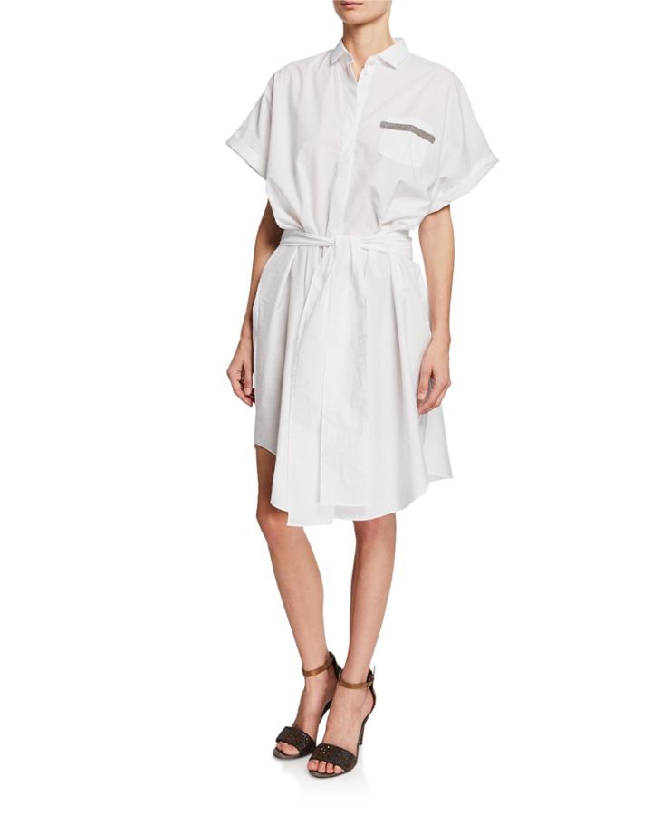 Crinkled Cotton Tie-waist Short-sleeve Top
