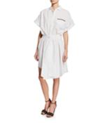 Crinkled Cotton Tie-waist Short-sleeve Top