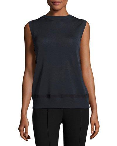 Sleeveless Mixed-media Top, Navy