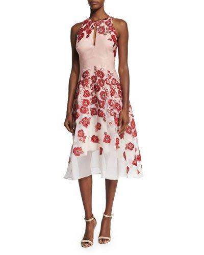 Floral-embroidered Halter-neck Dress, Pink