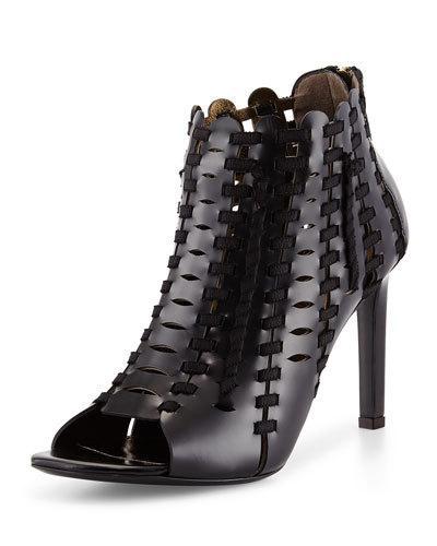 Braided Leather Ankle Boot, Black
