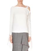 One-shoulder Fold-over Single-strap Long-sleeve Top