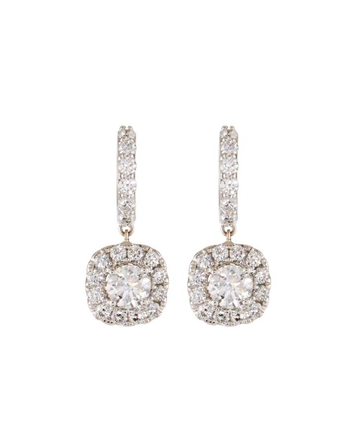 18k Diamond Cushion Drop Earrings