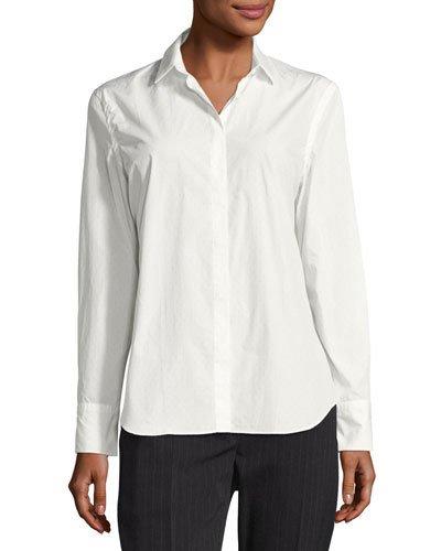 Poplin Microdot Long-sleeve Shirt, White/brown
